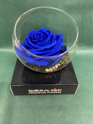 Preserved Blue Rose in a Glass Bowl