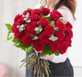 24 Red Rose Hand tied